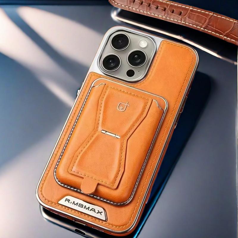 Compatible with Holder Phone Cases for iPhone 16 Pro Max/15/14/13 Men Business Leather Shockproof Cover NH13