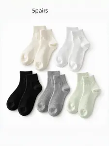 5 Pairs Unisex Multi-Color Summer Autumn Thin Socks, Antibacterial Odor-Free Cotton, Breathable Sweat-Absorbent, Comfortable Non-Restrictive Fit