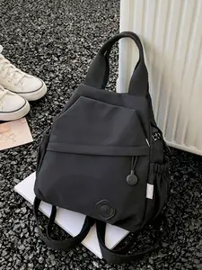 Solid color lightweight nylon mini backpack, detachable wide shoulder strap, side drawstring storage pocket, multifunctional chest bag for couples, suitable for daily outings