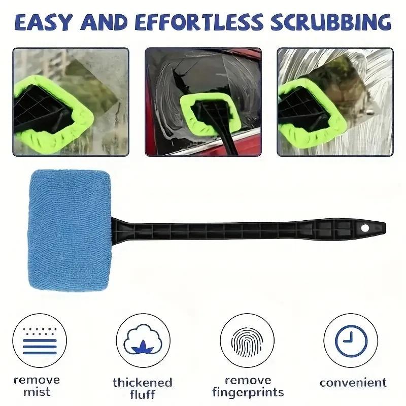 Car Window Cleaning Brush Kit, Windshield Cleaner Tool, Interior Car Glass Wiper Long Handle Auto Accessories, Car Cleaning Supplies, Durable & Effective, Car Washing Kit