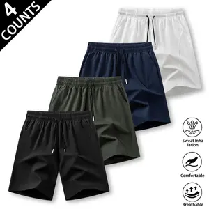 4 Counts Mens Oversized Baggy Plain Sports Shorts Four Neutral Basic Tone Range Three Dimensional Side Seam Tailoring Spacious Thigh Space Wrinkle Resistant Silky Smooth Light Material Ideal For Weekend City Walks Campus Activities