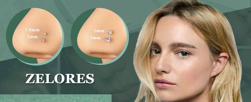 15Pcs 14K Gold Filled Nose Rings Studs 20G Surgical Stainless Steel L Shaped Nose Studs Genuine Opal CZ Nose Piercing Jewelry for Women Men