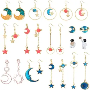 12 Pairs Women's Asymmetric Dangle Earrings Star Moon Earrings Earth Moon Earrings Sun Moon Earrings Drop Earrings Bohemia Moon Stud Earrings for Girls Women Small Astronaut Statement Earrings