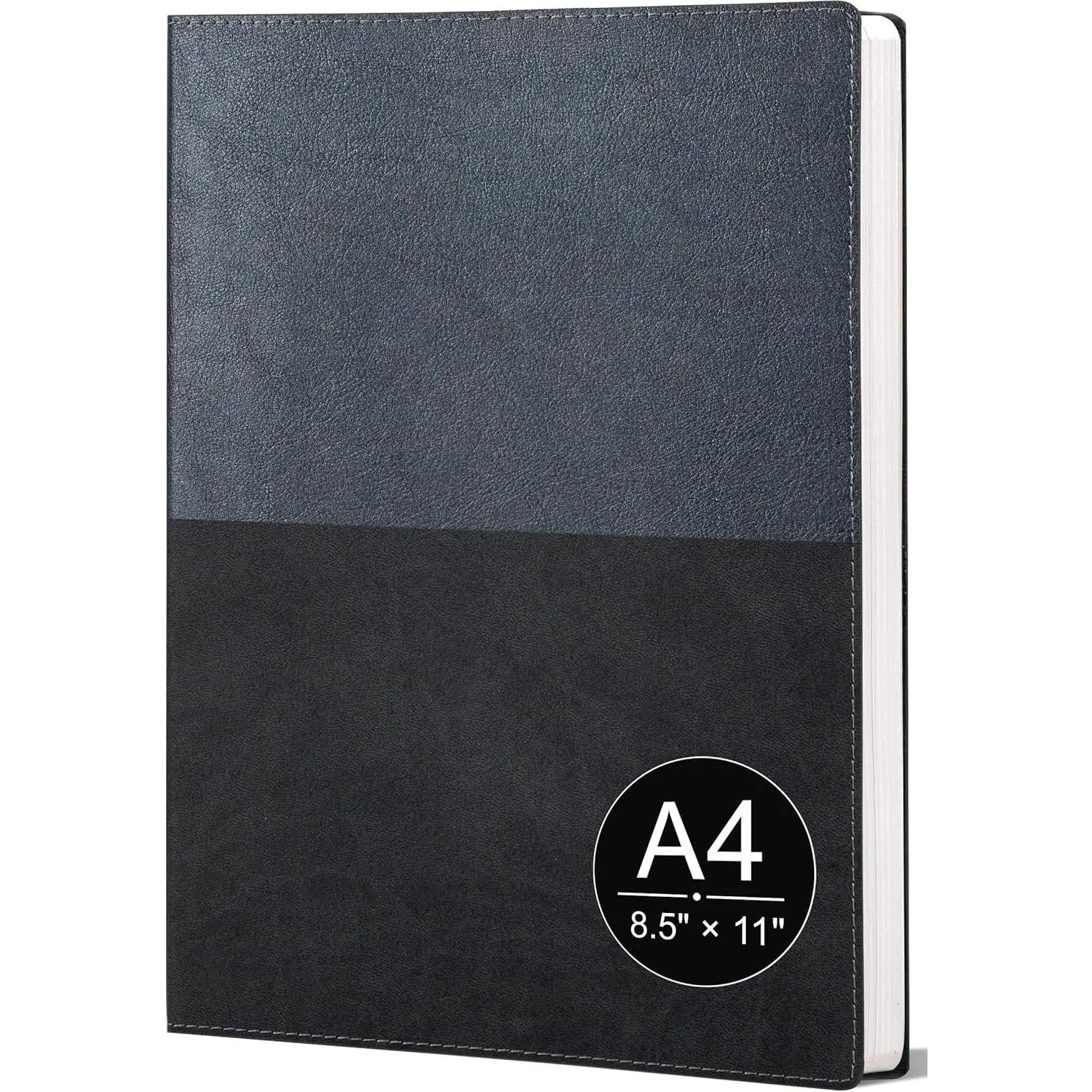A4 Color-Block Notebook Journal, PU Leather Softcover, Black | College Ruled, 100 GSM No-Bleed Paper, Lay-Flat Design, Ribbon Bookmark, Inner Pocket, Daily Writing, Work & School