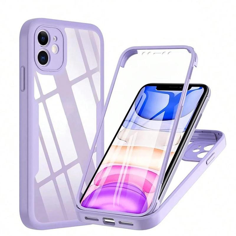 2 in 1 Full Body Protective Case with Front Screen Protector, Soft TPU Bumper + Hard PC Back Cover, Compatible with Apple 16/15/14/13/12/11 Pro Max/Plus, Accessories
