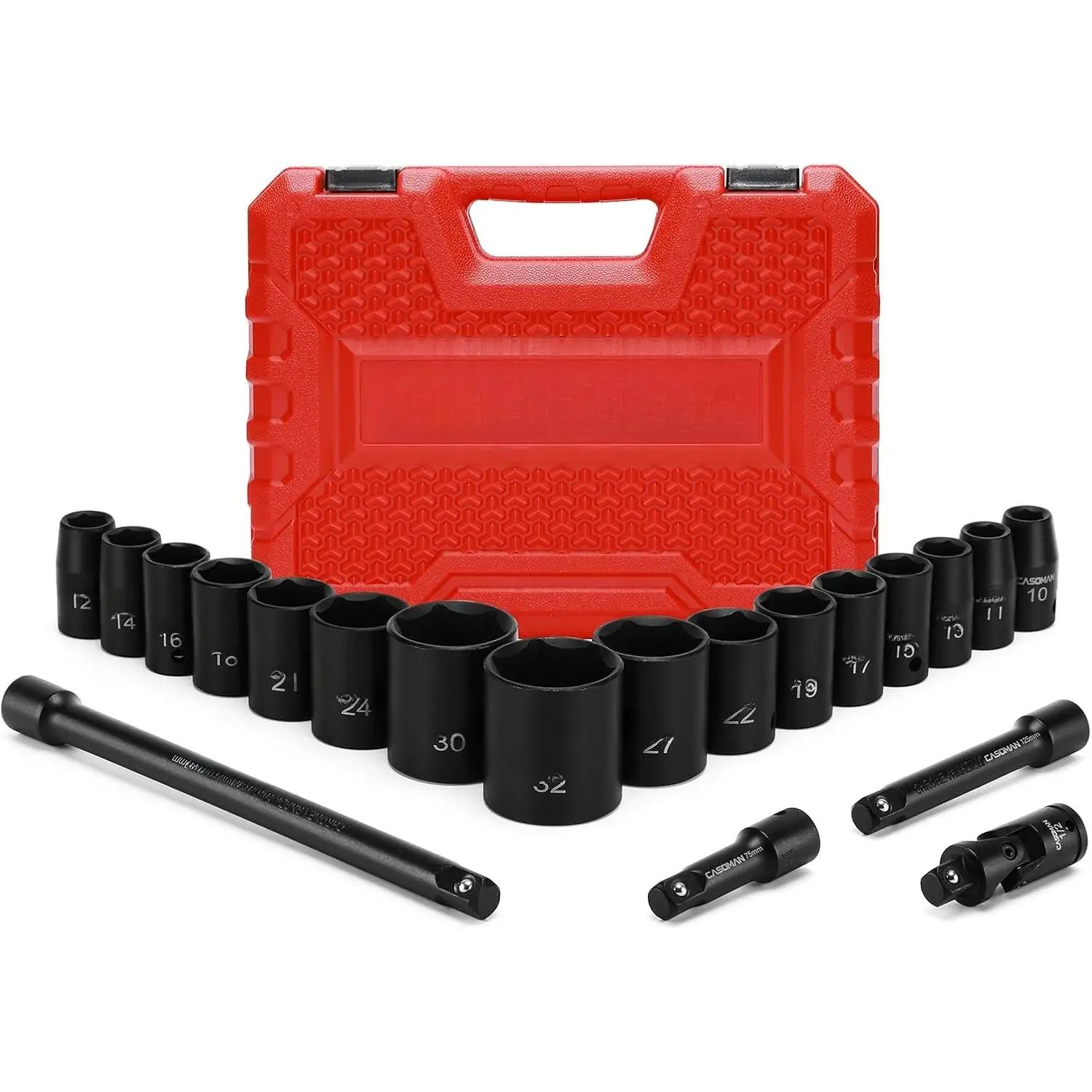 1/2-Inch Drive Shallow  Socket Set, Metric, 10mm-32mm, CR-V, 6-Point, 20- 1/2" Shallow Sockets Set with Extension Bar and  Joints