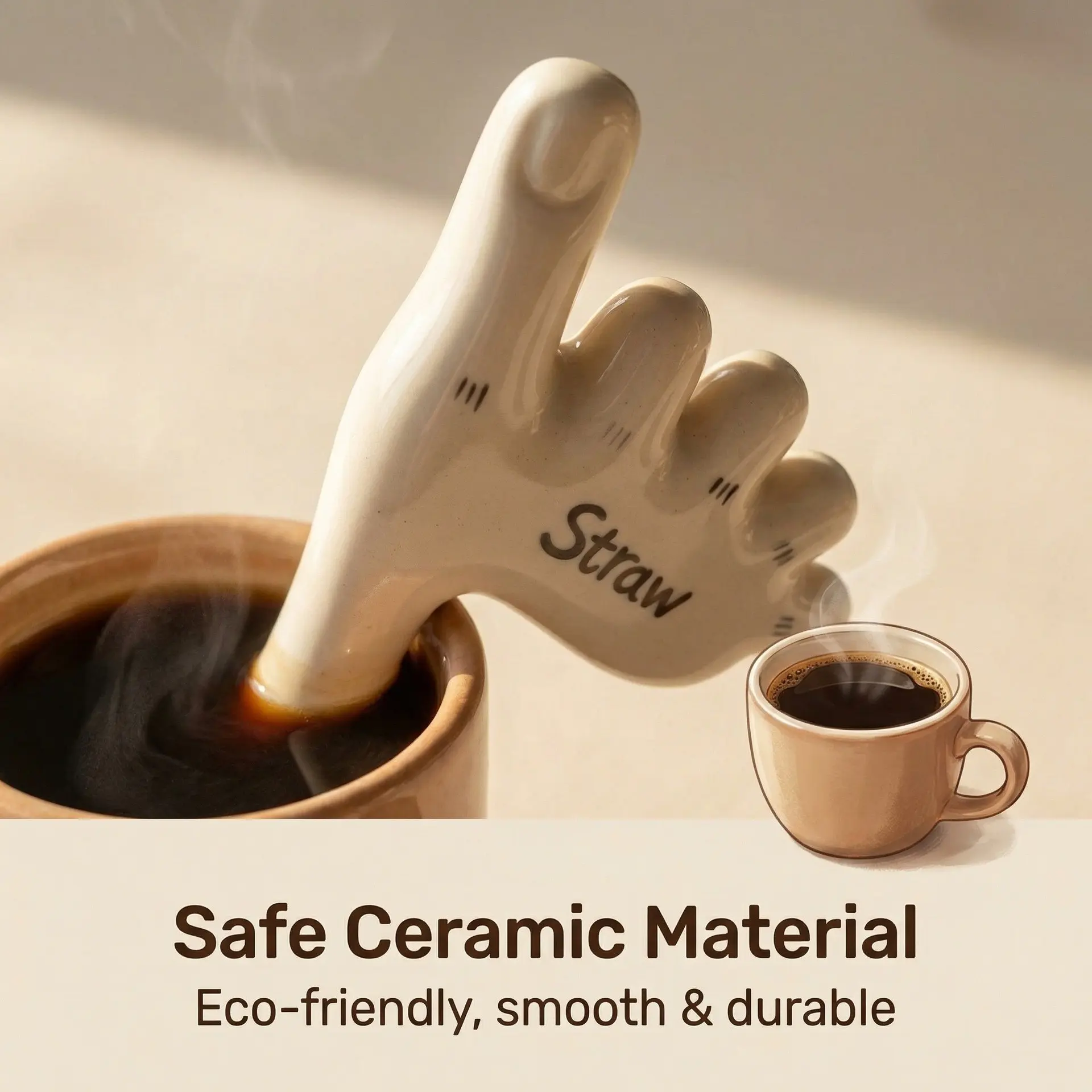 Ceramic Thumb Straw Holder, Creative Coffee Cup Drinkware, Cute and Funny Style, Handmade Daily Use Drinkware, Unique Design