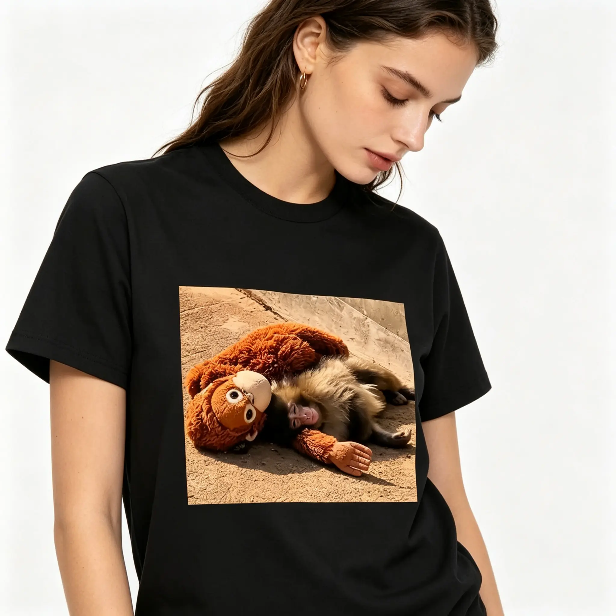 Punch Monkey Plushie Cute Animal Mom Graphic Unisex Tee |   All-Season Breathable Top