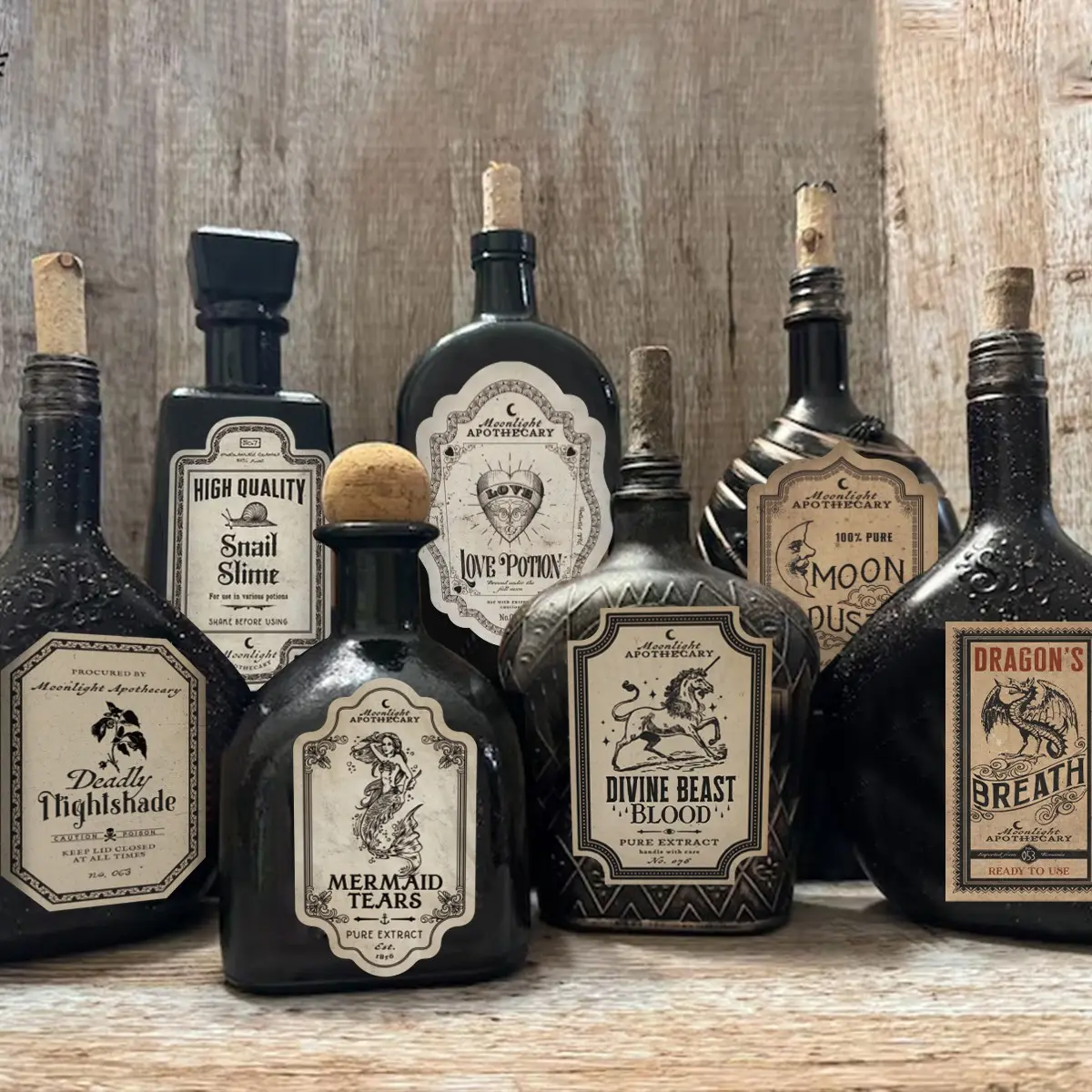 Vintage Halloween Apothecary Label Stickers - 12 Count Wine Labels, Assorted Vintage Style Decorative Paper Tags for Party Favors, Gift Wrapping and Photo Props, Featuring Spooky Animal and Potion Designs for Halloween Party Decorations