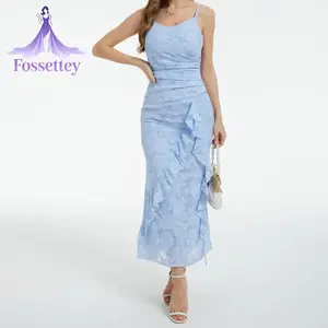 Women Floral Print Slip Dress, Sleeveless RuffledFit Summer Cocktail Dress Long Dress for Party