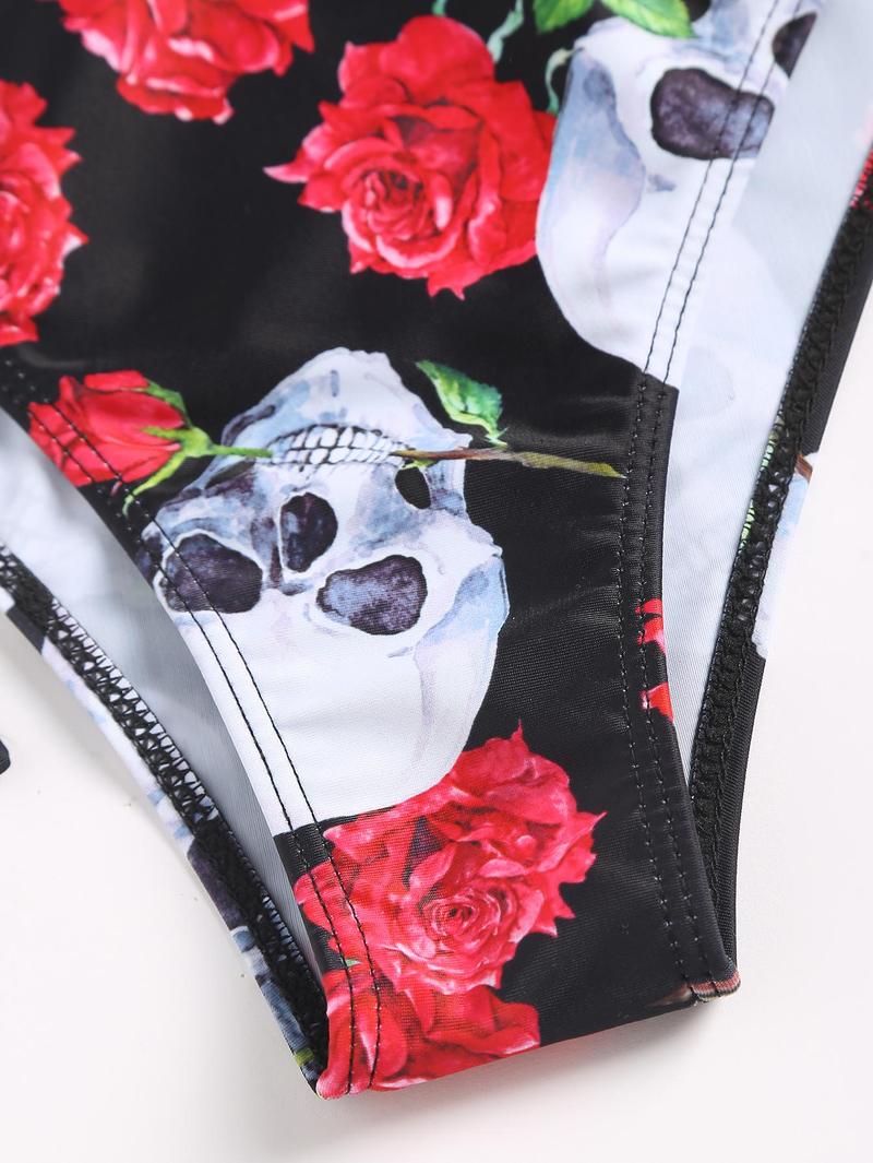 Women's  Summer Beach Casual Holiday Sexy Floral & Letter Graphic Tie Side Bikini Set For Summer Beach With Cover Up 3 Pieces Bikini Swimsuit Bikini