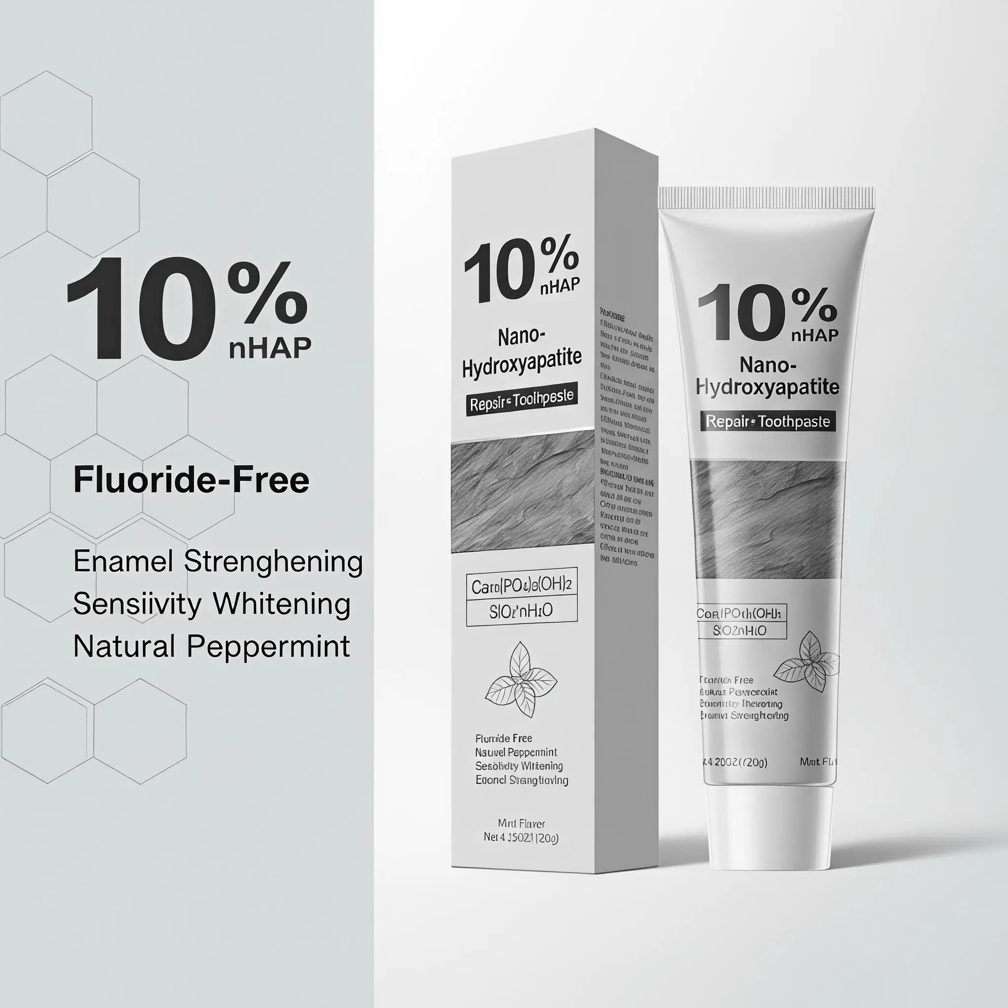 10% Nano-Hydroxyapatite Toothpaste, Fluoride-Free, Helps Repair & Strengthen Enamel, Natural Peppermint, Helps Soothe Sensitivity & Brighten Teeth, 4.23oz