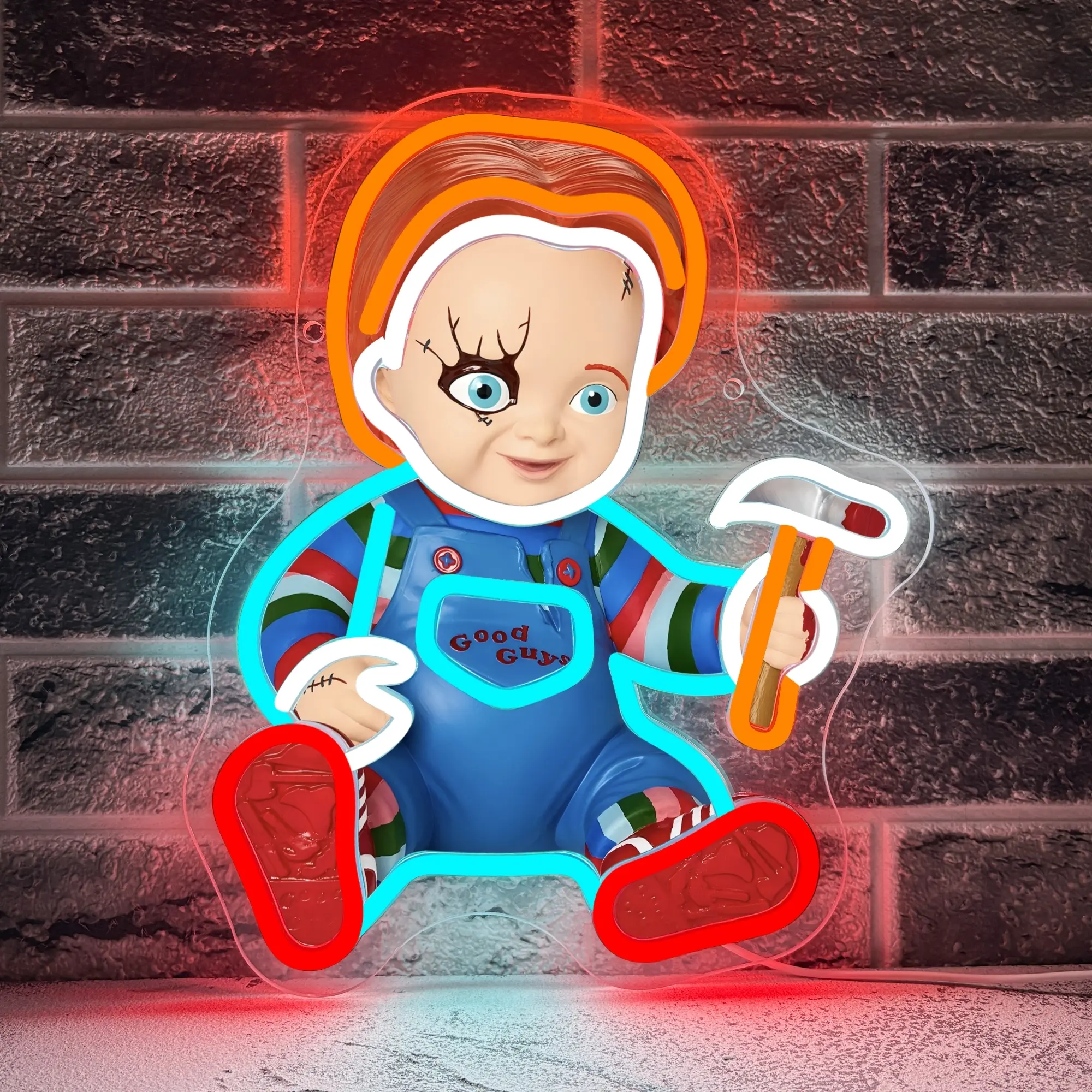 Neon light features a glowing chucky bust, LED wall-mounted art neon light, USB powered, spooky atmosphere party decor, Ambient Decor Lighting, gift for a friend