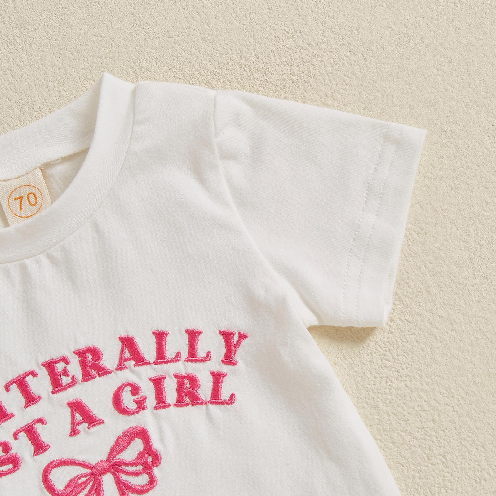Toddler Baby Girls Clothes Short Sleeve I'm Literally Just A Girl Bow Embroidery T-Shirt Top Cute Summer Tee