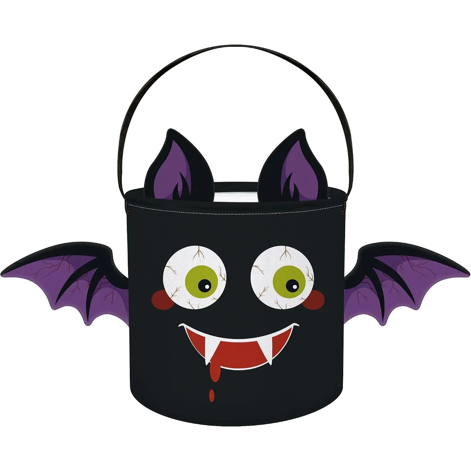 8L Halloween Small Bat Candy Bucket Tote Bag with Long Handle  Bucket for  Black Trick or  Basket for  Teens Birthday Party Favor Decorations, Bat
