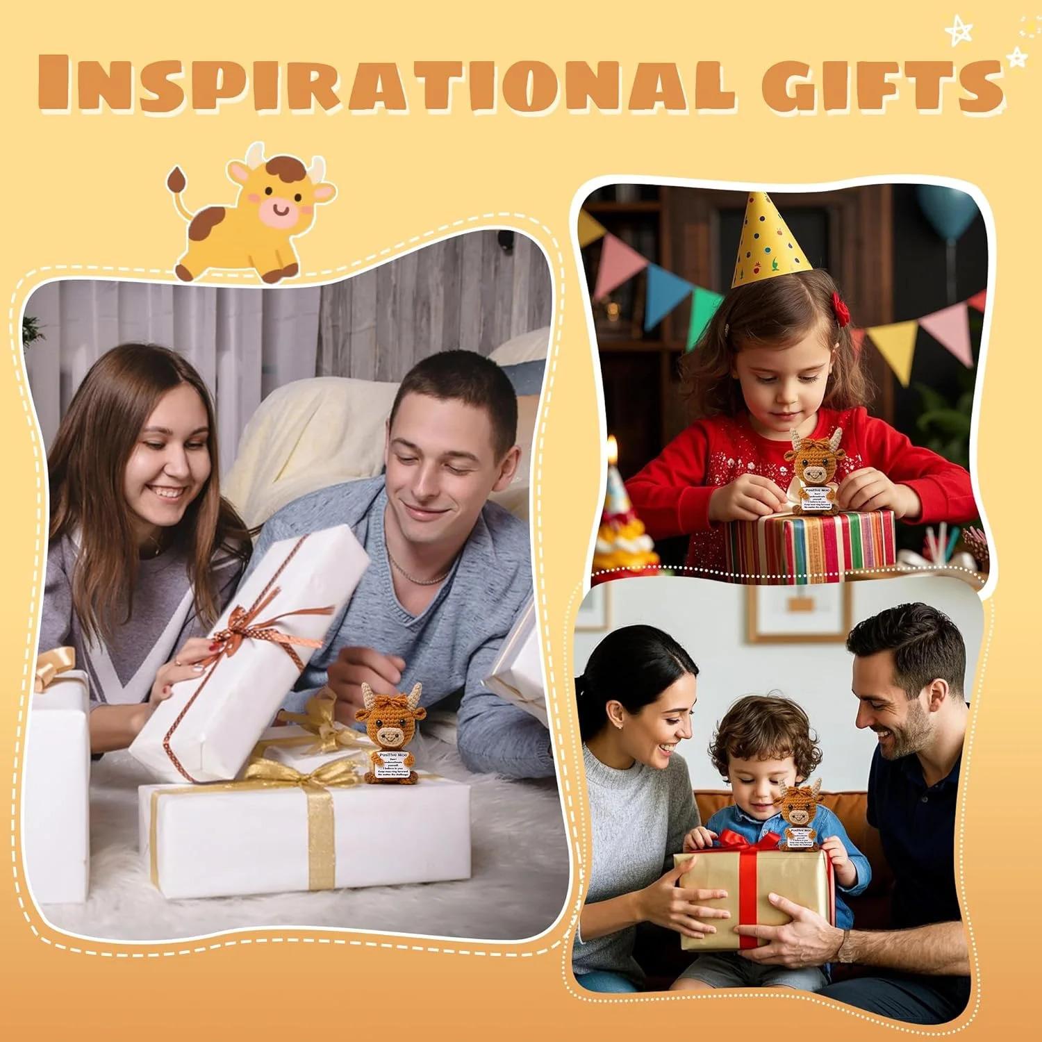 Mini Highland Cow Knitted Wool Toy with Positive Affirmation Card, Cute Crochet Emotional Support Doll, Perfect Cheer Up Gift for Women Students Friends, Adorable Christmas Keepsake & Heartwarming Home Decor to Bring Comfort and Encouragement