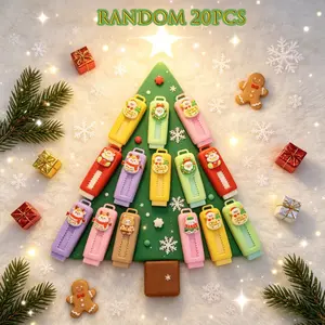 20Pcs Christmas Themed Retractable Erasers, Back To School Student Stationery, Cute Holiday Erasers with Festive Decor, Aesthetic Office Supplies for Note-Taking Random Style