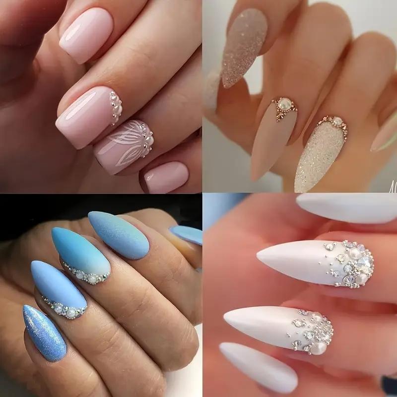 Flat Pearl Nail Art Accessories, 2 Boxes Mixed Size Small Steel Ball & Pearl, Beautiful Semi-circular Nail DIY Art Supplies, Nail Accessories for Women