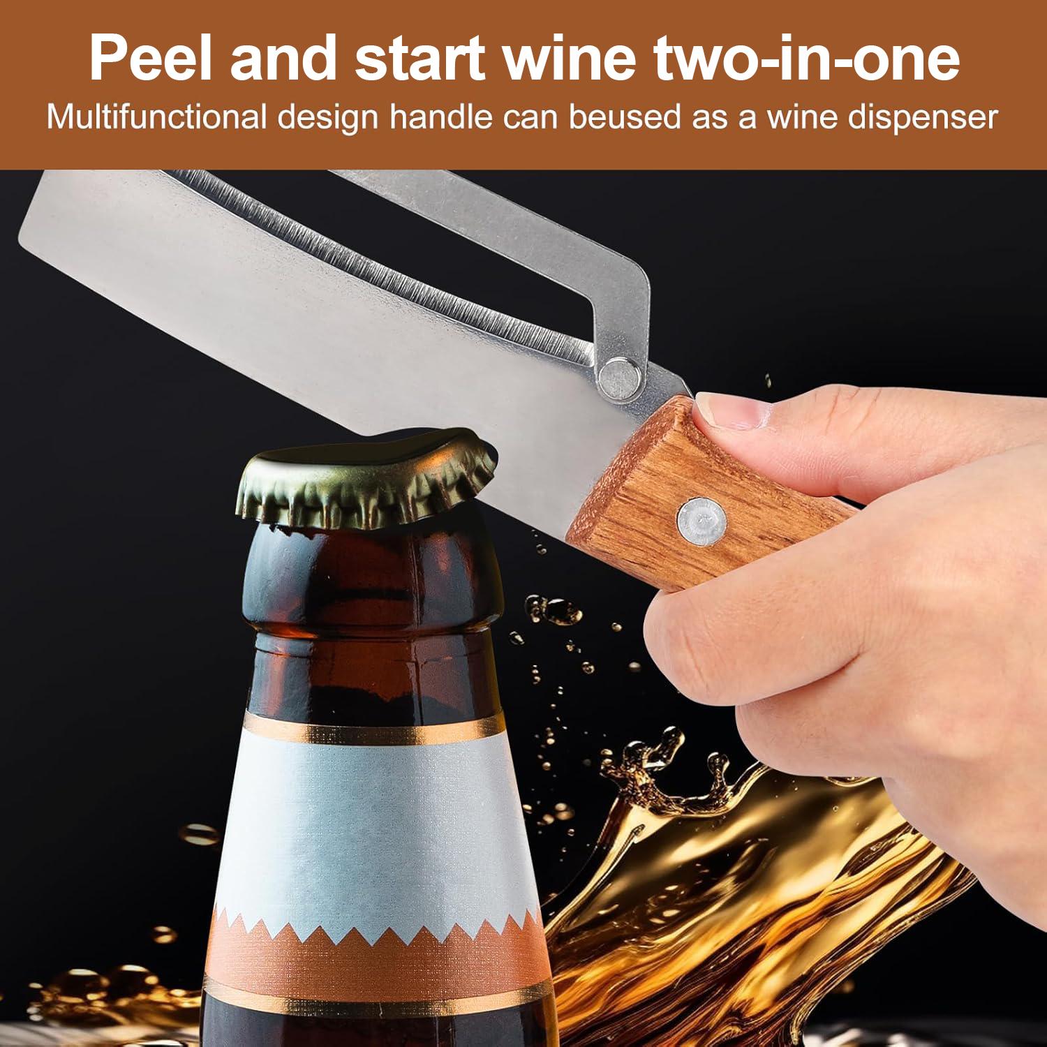 Multi-Functional Stainless Steel Peeler with Bottle Opener Peeling knife with Wooden Handle Kitchen Tool for Fruit Potato Pumpkin Papaya Sugarcane