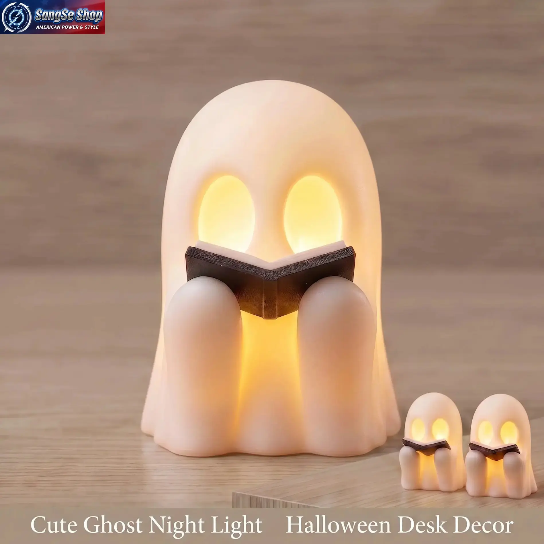 Gothic Ghost Spooky Charm, 3D Printed LED Desk Lamp, Whimsical Dark Academia Figurine for Halloween, Portable Night Light for Book Lovers, Decor, Room Decor, Resin, Compact, Bedroom, Unique Gifts