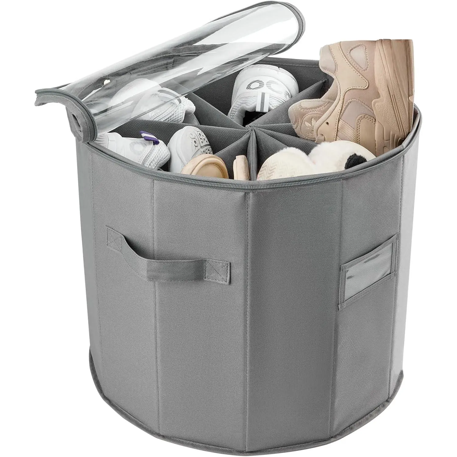 Round Shoe Storage Organizer, Zapateras Organizer RV Shoe Boxes Small Space Shoe Basket for Closet/Entryway Mudroom Shoe Containers - Gray