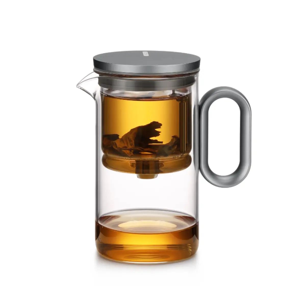 High Borosilicate Glass Teapot with Infuser - 500ml Gunmetal Grey, All-Glass Inner Liner, Magnetic Switch, 1-Touch Automatic Water Discharge, Tea-Water Separation, Aluminium Lid (Home & Festive Gift)