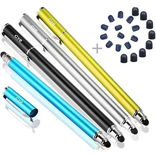 4 Pack Upgraded 2-in-1 Universal Metal-Steel Capacitive Stylus Pens, 20 Replacement Rubber Tips, Tablet Accessories for All Touch Screens, Android Devices