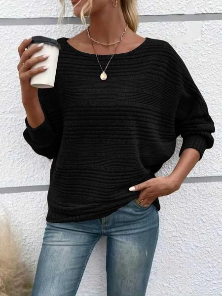 Women's Plain Batwing-Sleeve Tee, Casual Long-Sleeve Crew Neck T-Shirt for Fall & Winter, Fashion Ladies' Clothing for Daily Wear