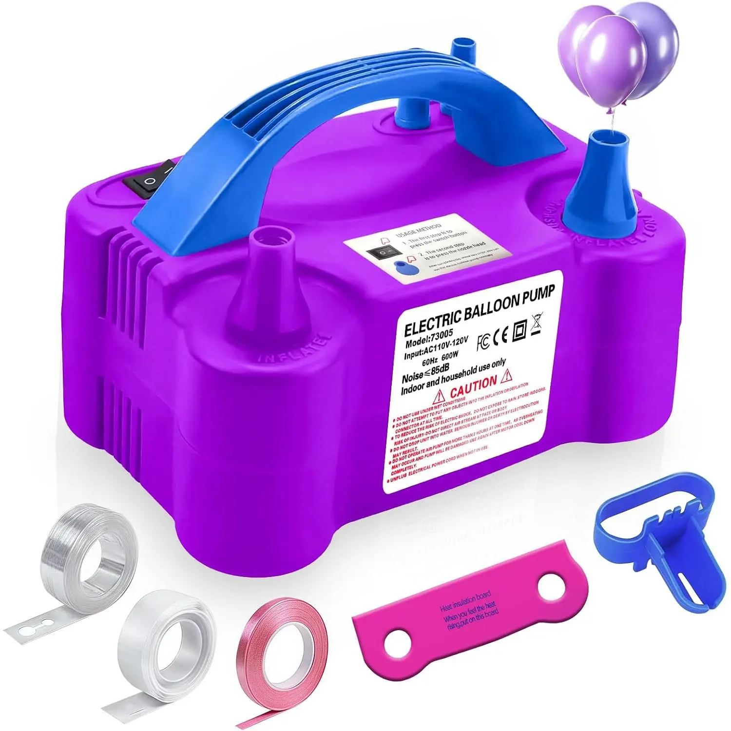 Electric Balloon Pump,110V 600W Portable  Nozzles Balloon Pump,Air Pump Balloon Blower for Party Decorations with Tying Tool