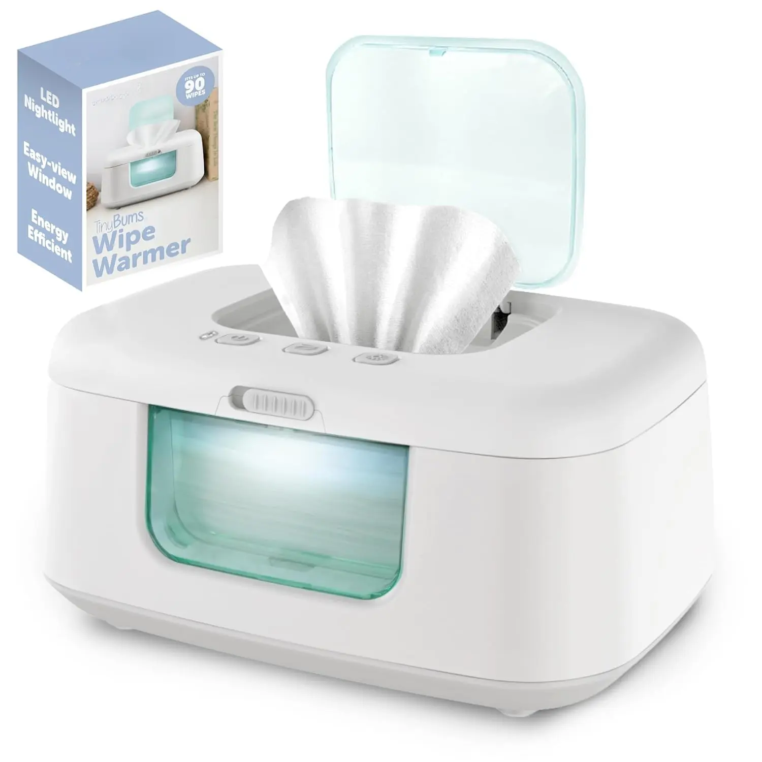 Heatable Aqua Baby Wipe Warmer with Wipe Holder, Dispenser Included, LED Lights and Prop 65 Safe On-Off Switch (Home Organizer Storage Solution)