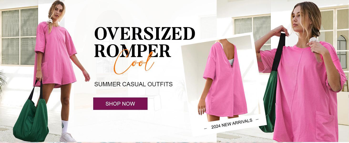 Imily Bela Rompers for Women 2024 Summer Athletic Oversized Romper Short Sleeve Jumpsuit with Pockets