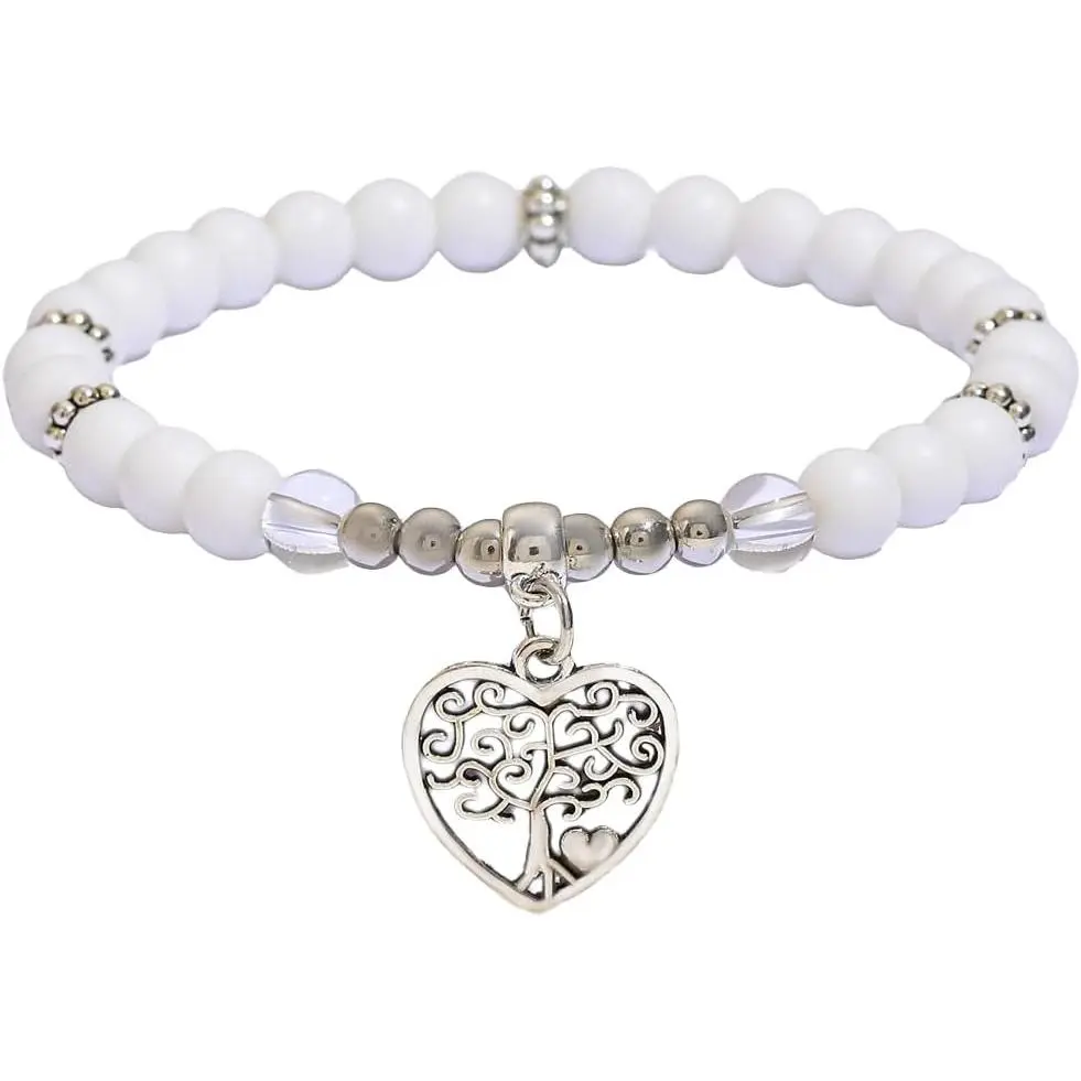 Mom Bracelet,  Day Bracelets for Women, for Mommy | Stepmom second Mom gifts White Turquoise Bracelet with Tree of Life Heart