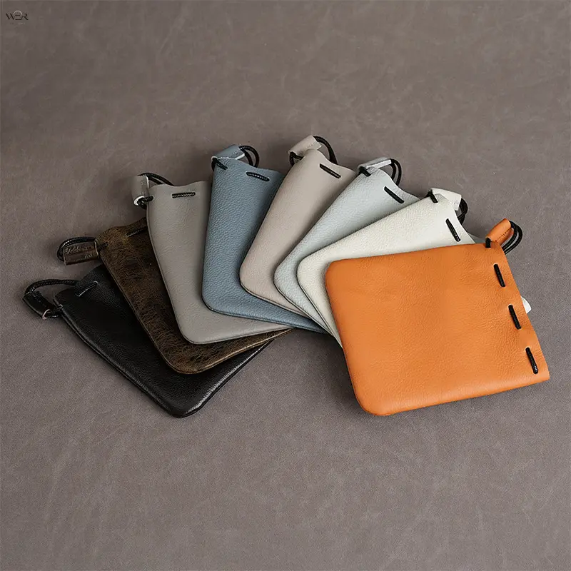 Dual Size PU Leather Drawstring Bag, Mini Soft Leather Pocket Pouch for Earphones Keys Coins Jewelry, Multi Color Waterproof Portable Drawstring Storage Bag for Men Women