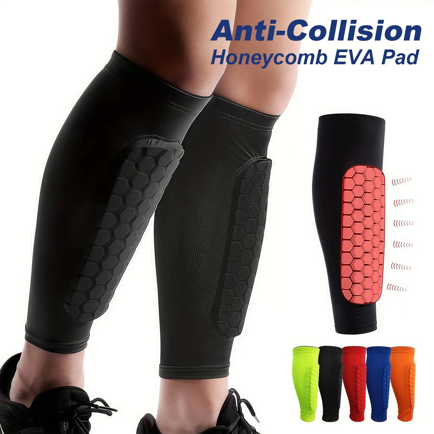 Lightweight Soccer Shin Guards 2 Pack Honeycomb EVA Anti-Collision Calf Compression Sleeves | Breathable Protective Shin Pads for Youth Adults, Football Kickboxing MTB Baseball Training Gear