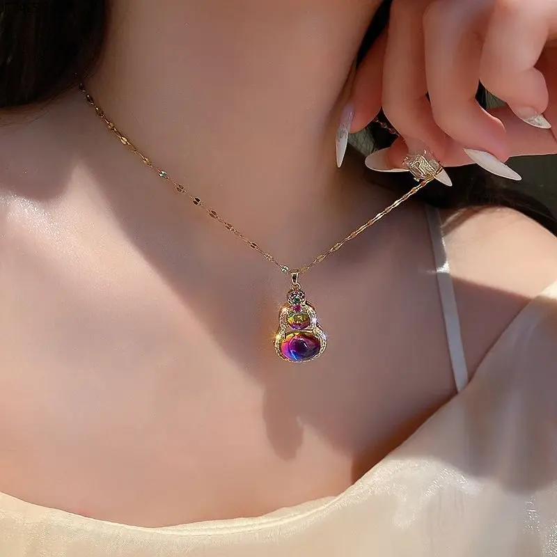Purple opal gourd pendant necklace light luxury niche design clavicle chain neck chain new