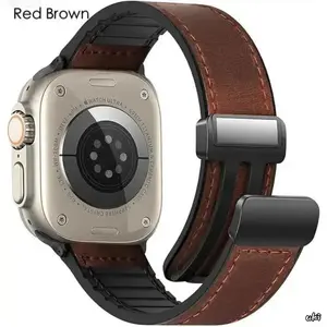 2026 New Adjustable Magnetic Patchwork Leather Watch Band For Apple Watch, Soft Replacement Strap Sizes 42/44/45/46/49Mm Premium Wearable Accessory