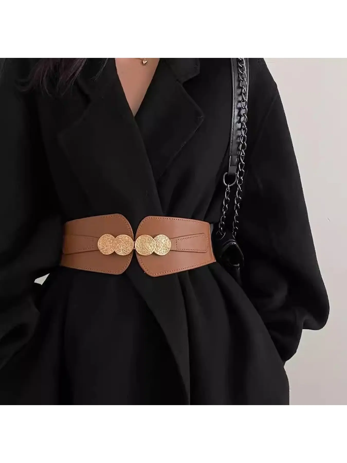 Bohemian Elastic PU Wide Waist Belt for Women, Vintage Stretchy Waistband, Versatile for Coats Sweaters Shirts, Ideal Holiday Gift