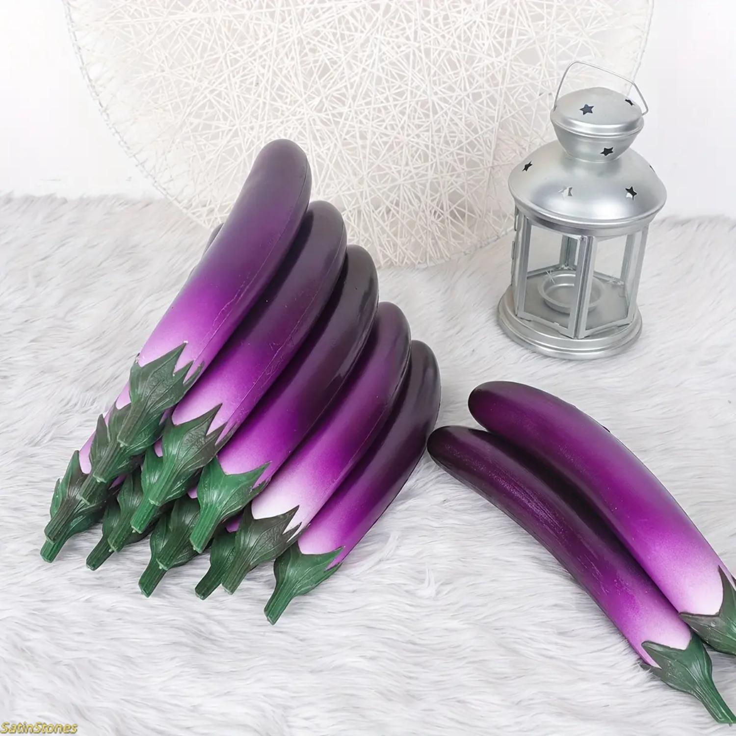 3/1pcs High Simulation Bounce Not Easy To Deform Simulation Fake Eggplant Model Vegetable Fruit Decor Hotel Pastoral Photography Tutor Props Home Decor Props Kitchen Vegetable Ornaments Halloween Christmas Harvest Festival Thanksgiving Party Decor