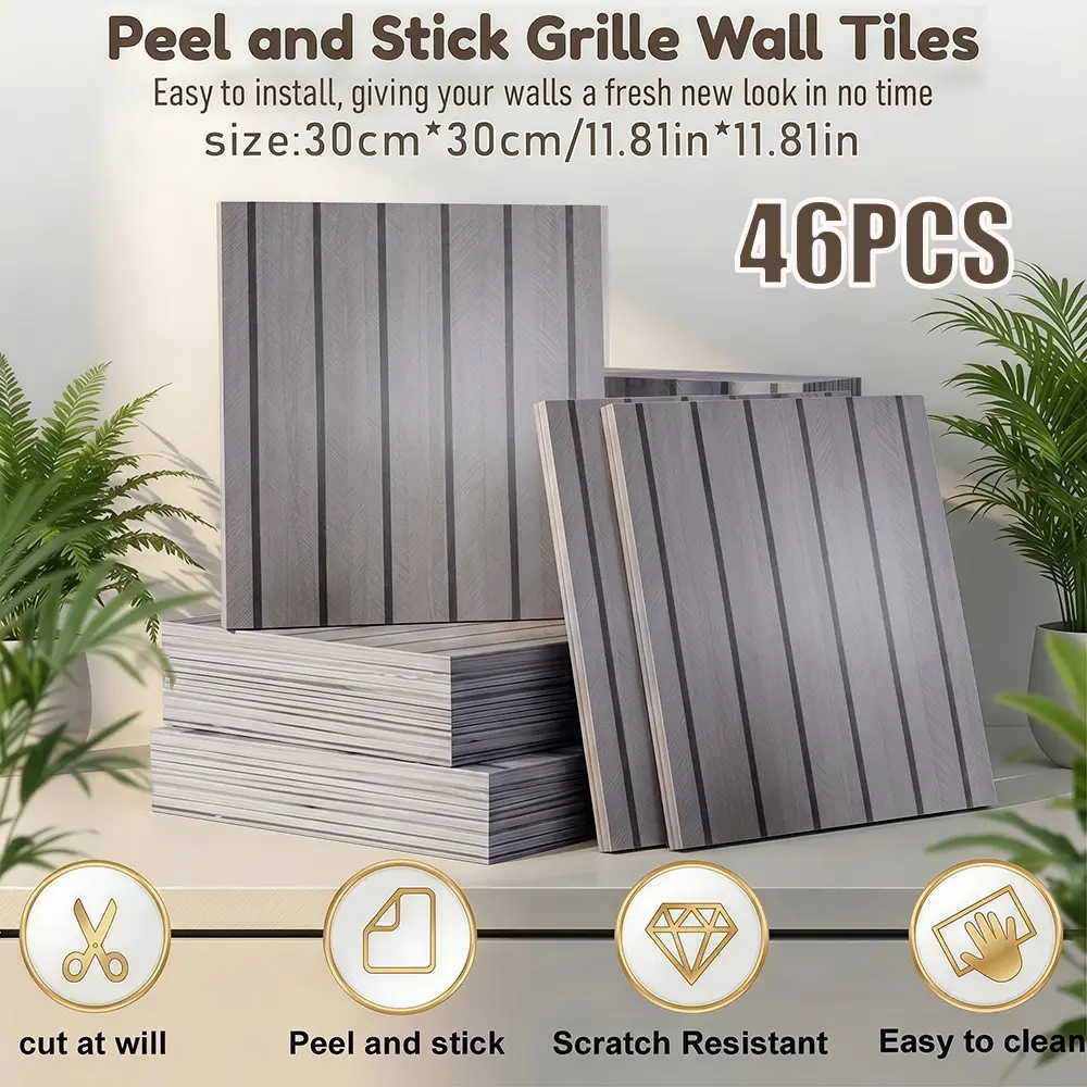 46pcs Thick Luxury Vintage Wood Grain Self-Adhesive Wall Stickers, 30cm X 30cm, Scratch-Resistant, Easy Removal, Home & Festival Decor