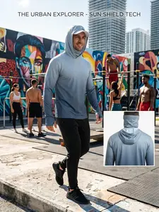 1 Pack Men UPF 50+ Sun Hoodie Without Brim Breathable Solid Color Sun Shield Top for Urban Outdoor Training & Hiking