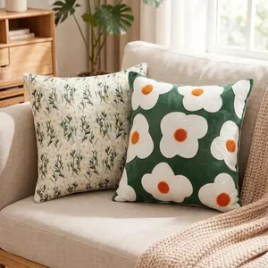 Spring Style Cotton Throw Pillow for Bedroom Flower Embroidery Pillows Rural Spring Living Room Sofa Cushions Cover