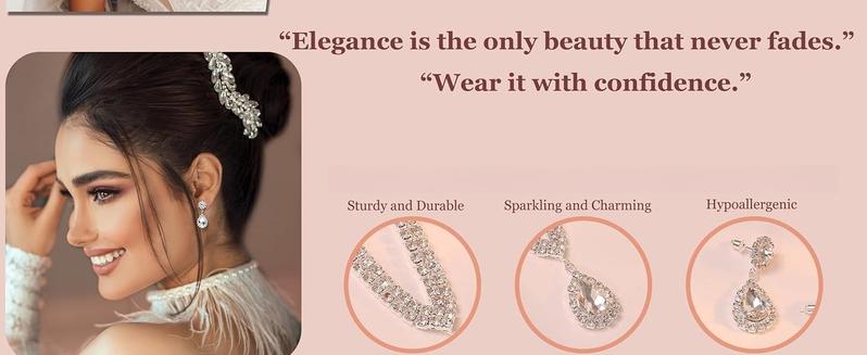 THUNARAZ 4 Pcs Silvery Dazzling Jewelry Set Teardrop Dangle Earrings for Women Crystal Bridal Prom Costume Jewelry Accessories Rhinestone Necklace Bracelet for Bride Bridesmaid for Wedding Party Engagements Business Banquets Christmas Gift