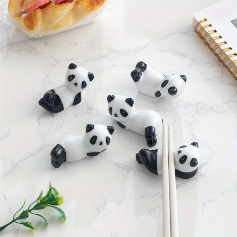 5pcs/Set Cute Panda Ceramic Rack Chopsticks Stand Rest Knife Fork Holder Chinese Style Cutlery Chopstick Rest Kitchen Tools for Home Use