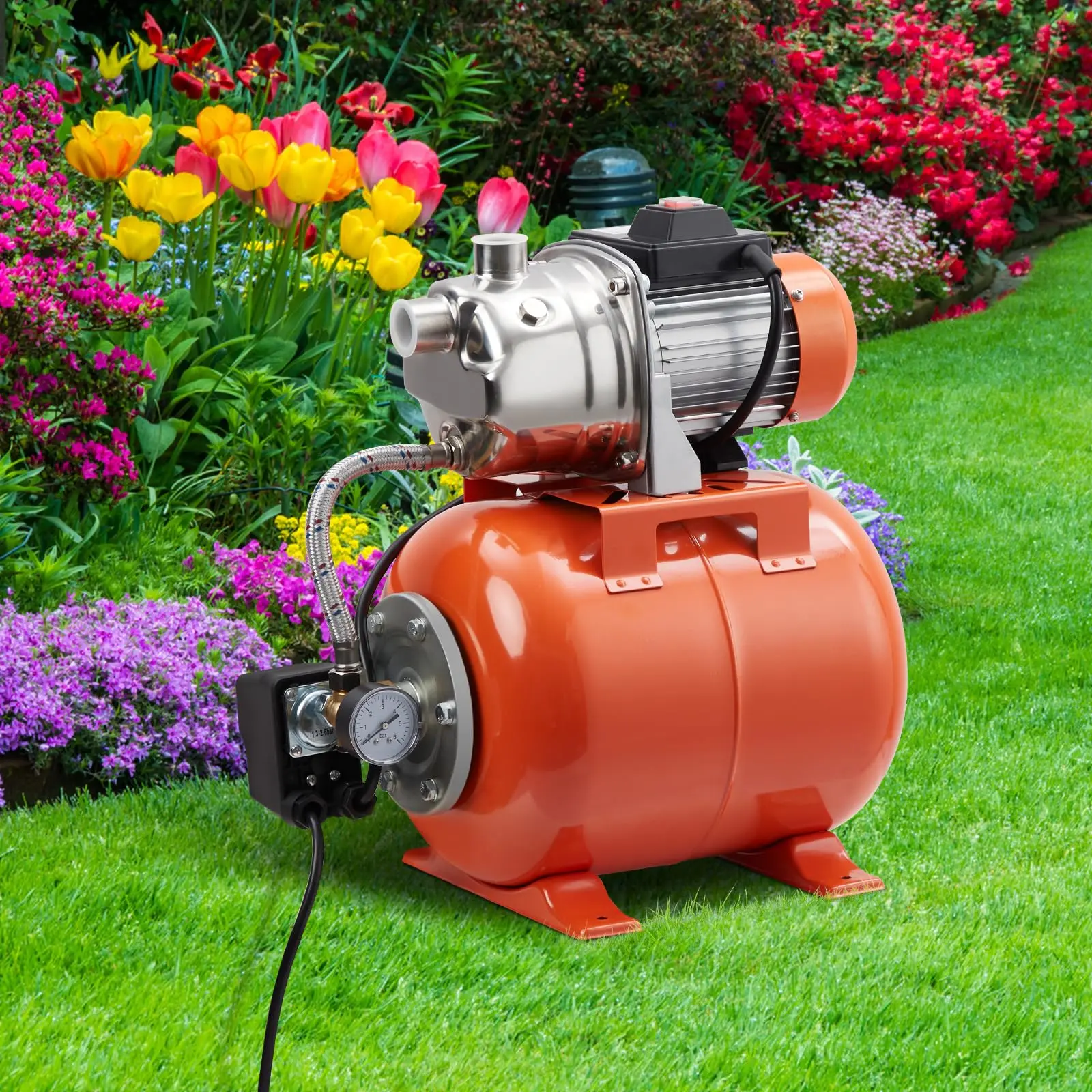 1HP Shallow Well Pump with Tank – 846 GPH Portable Water Transfer Booster Pump – Automatic Irrigation Jet Pump for Garden, Lawn, Fountain