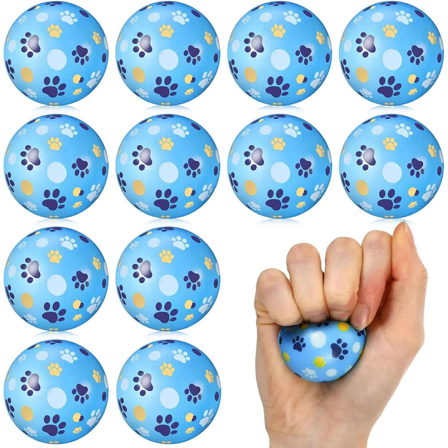 12 Pack Blue Paw Print Stress Balls – Dog Theme Mini Foam Sports Balls, Small Squeeze Anxiety Relief Toys for Players & Coaches, Birthday Party Favors & Gifts