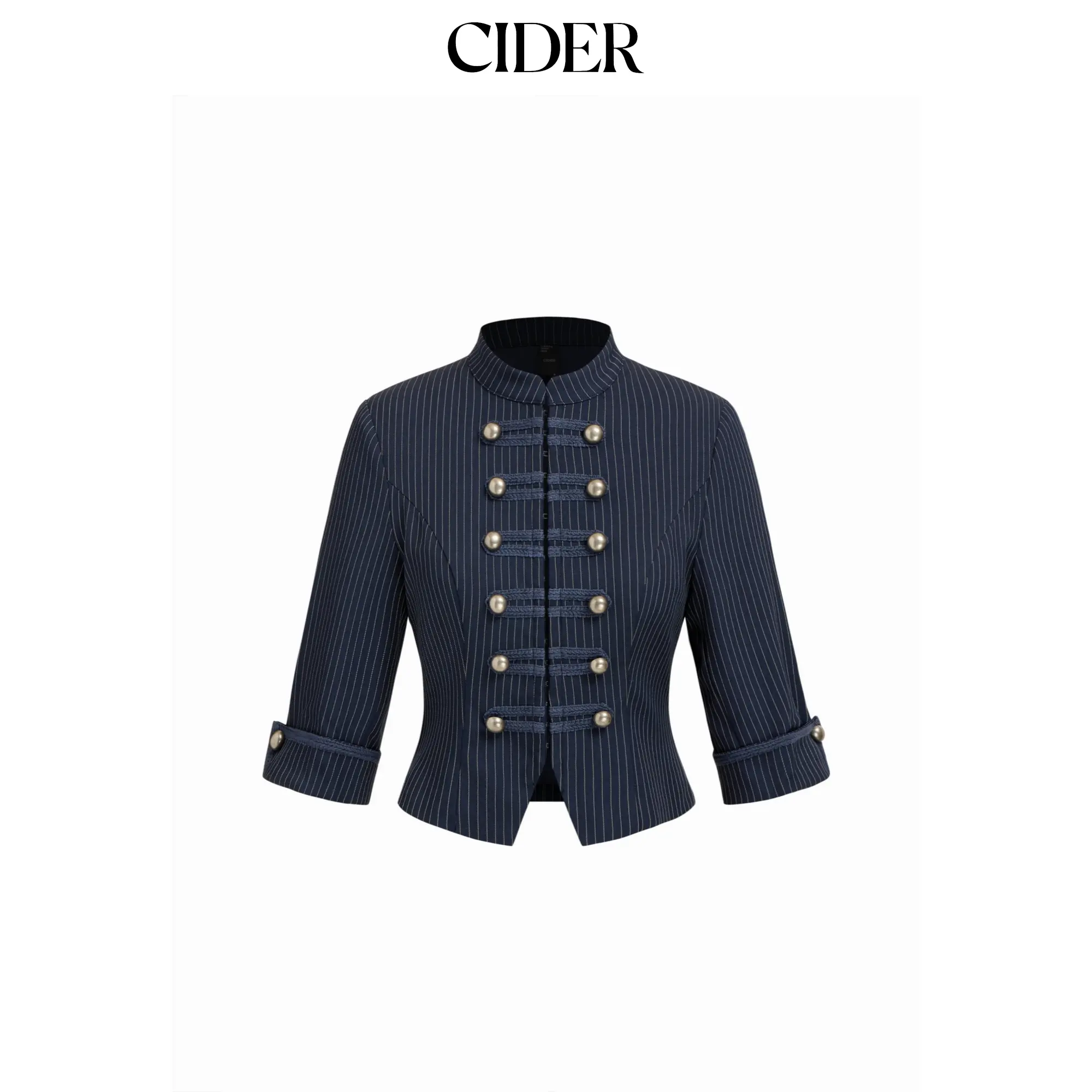 Cider Striped Metal Double-Button Middle Sleeve Jacket SohoChic