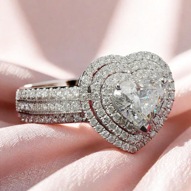 Gorgeous Luxury Pink Heart-Shaped Zirconia Ring, Romantic Anniversary Gift, Sparkling Delicate Wedding & Engagement Jewelry for Women