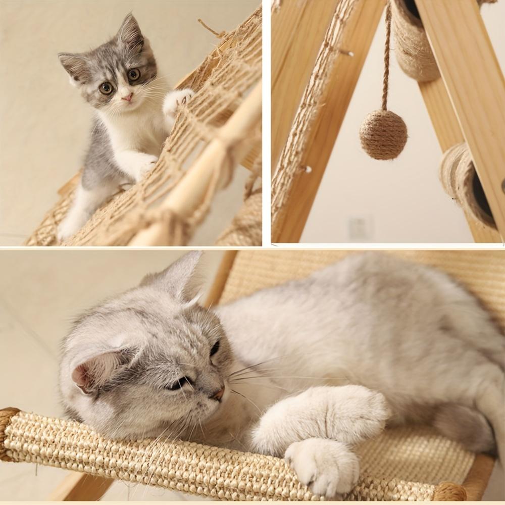 Wooden Cat Tree With 2 Scratching Posts, Summer Cat Bed, Indoor Multi-cat Castle Tower With Climbing Net Toys.