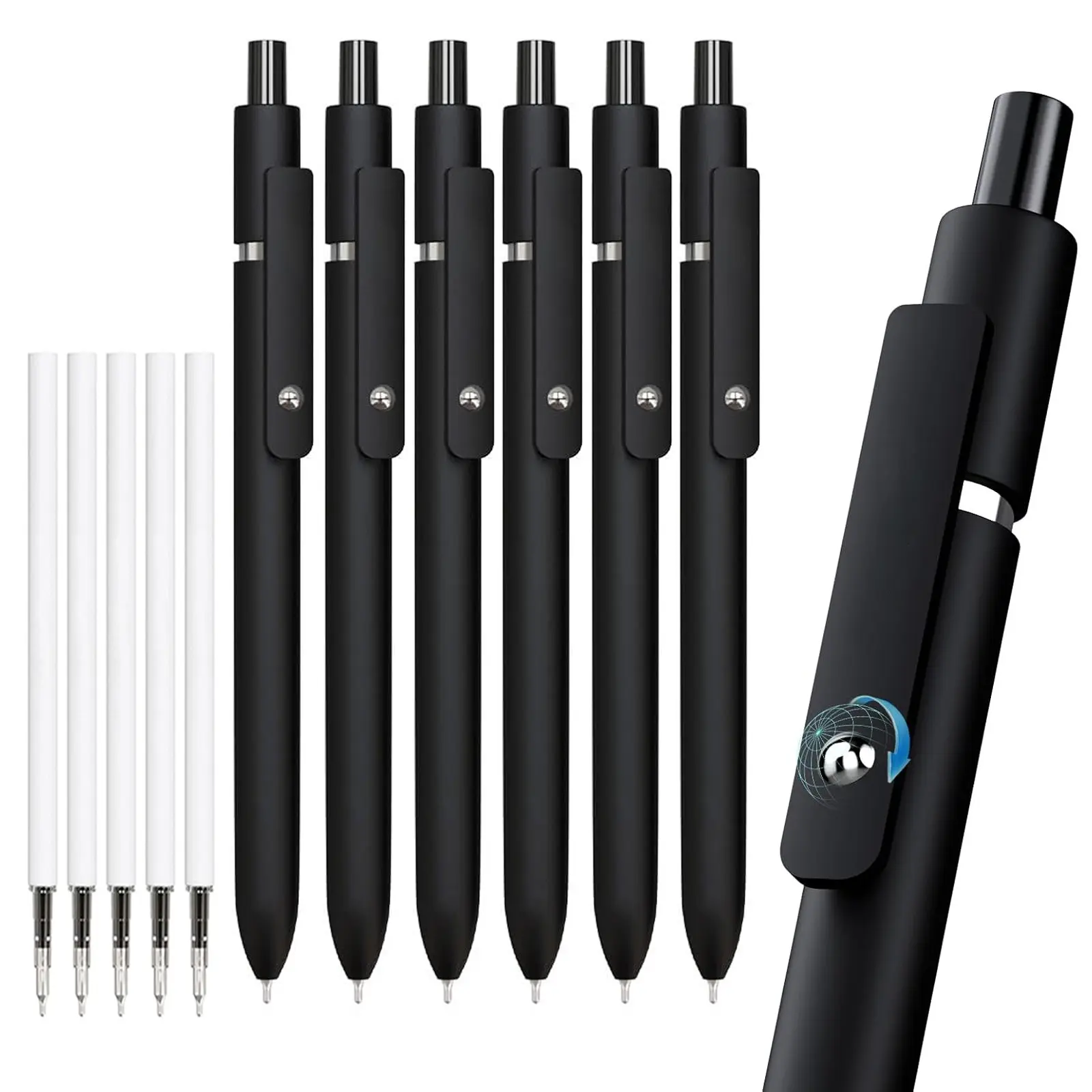 6pcs Gel Ink Pens, Quick-Dry Ink, Extra 5 Refills, Fine Tip Retractable, Smooth Writing, Log Recording, Note Taking Pens, Office Work, School Supplies