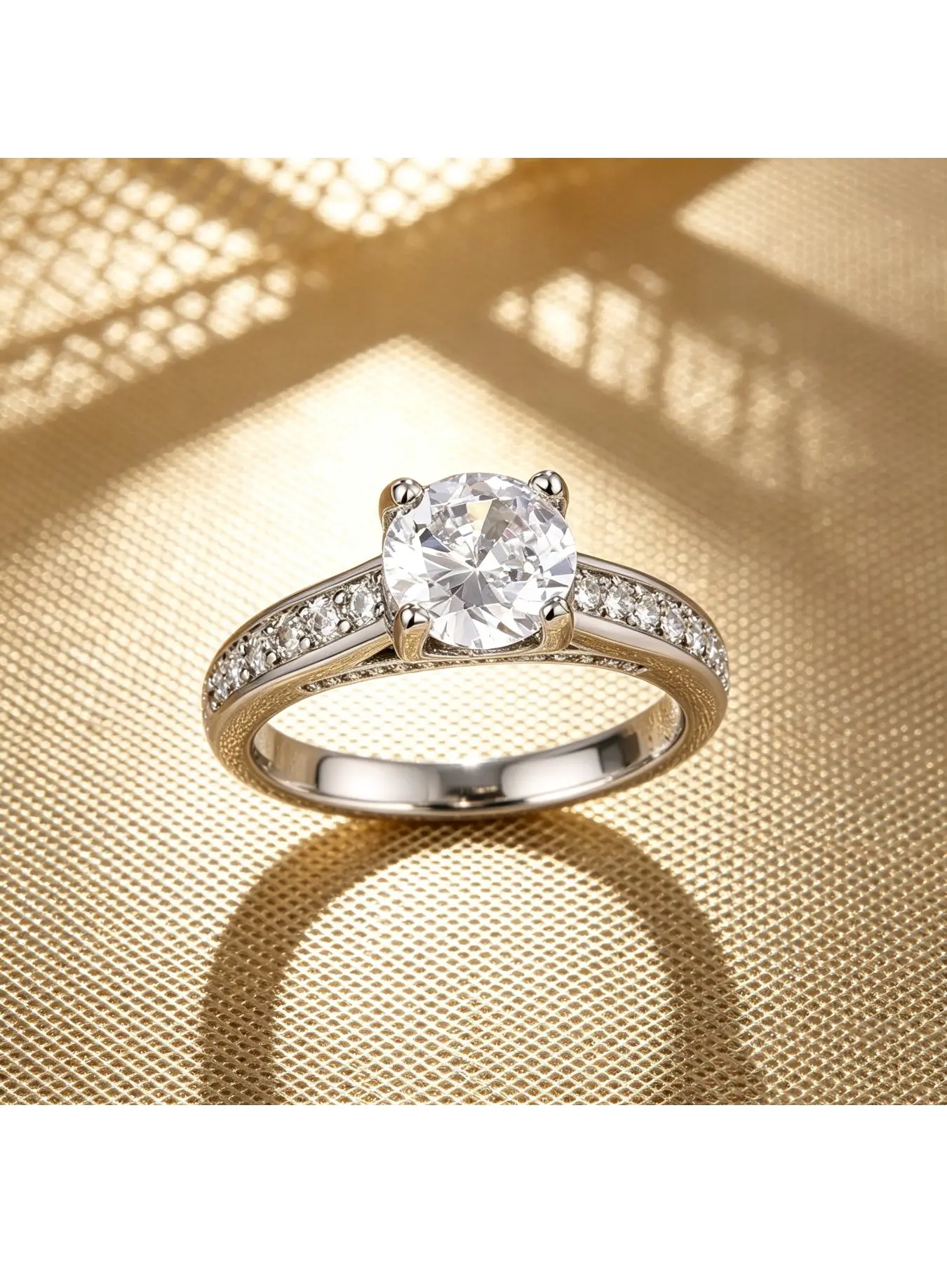 Four Prong Round Center Stone Double Row Split Shank Engagement Ring, Bridal Ring, Delicate Luxury Gift for Women, Stepped Crystal Smooth Band for Everyday Wear, Proposal Diamond Jewelry for Valentine Christmas Mother’s Day Wedding Date Anniversary